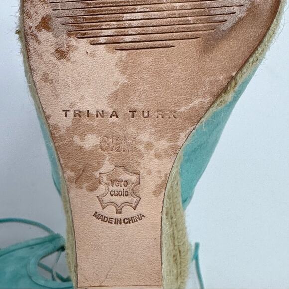 Trina Turk Sueded Leather Lace up Ankle Wrap Wedge Sandals - AQUAMARINE - Picture 11 of 13